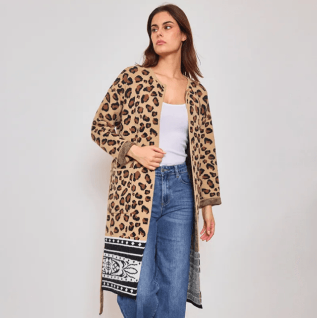 Cardigan long motif leopard 