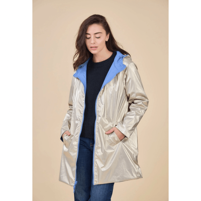 Parka Réversible Mi-Longue Imperméable, Coupe-Vent , Jeans/Doré
