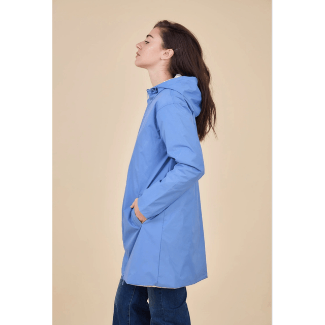 Parka Réversible Mi-Longue Imperméable, Coupe-Vent , Jeans/Doré