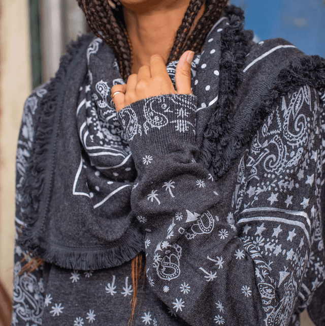 Écharpe carrée bandana anthracite 