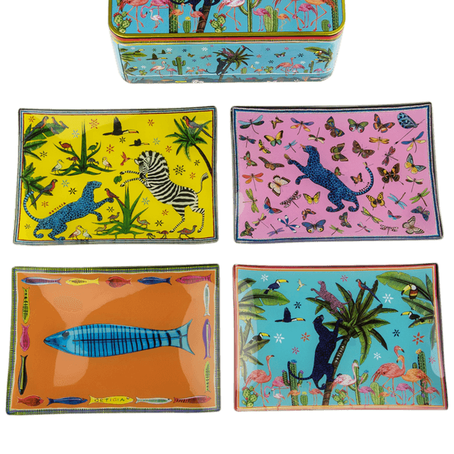Boîte avec 4 assiettes en verre 