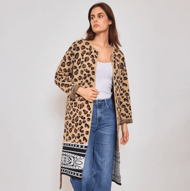 Cardigan long motif leopard 