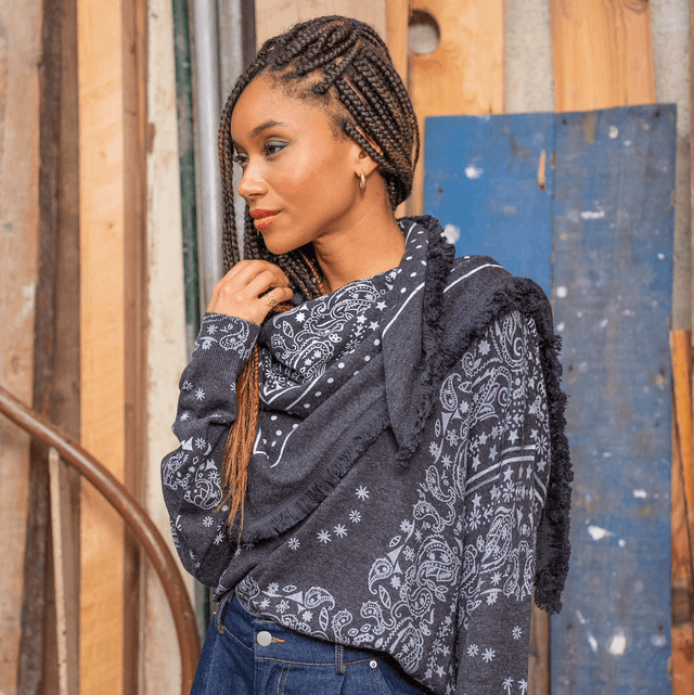 Écharpe carrée bandana anthracite 